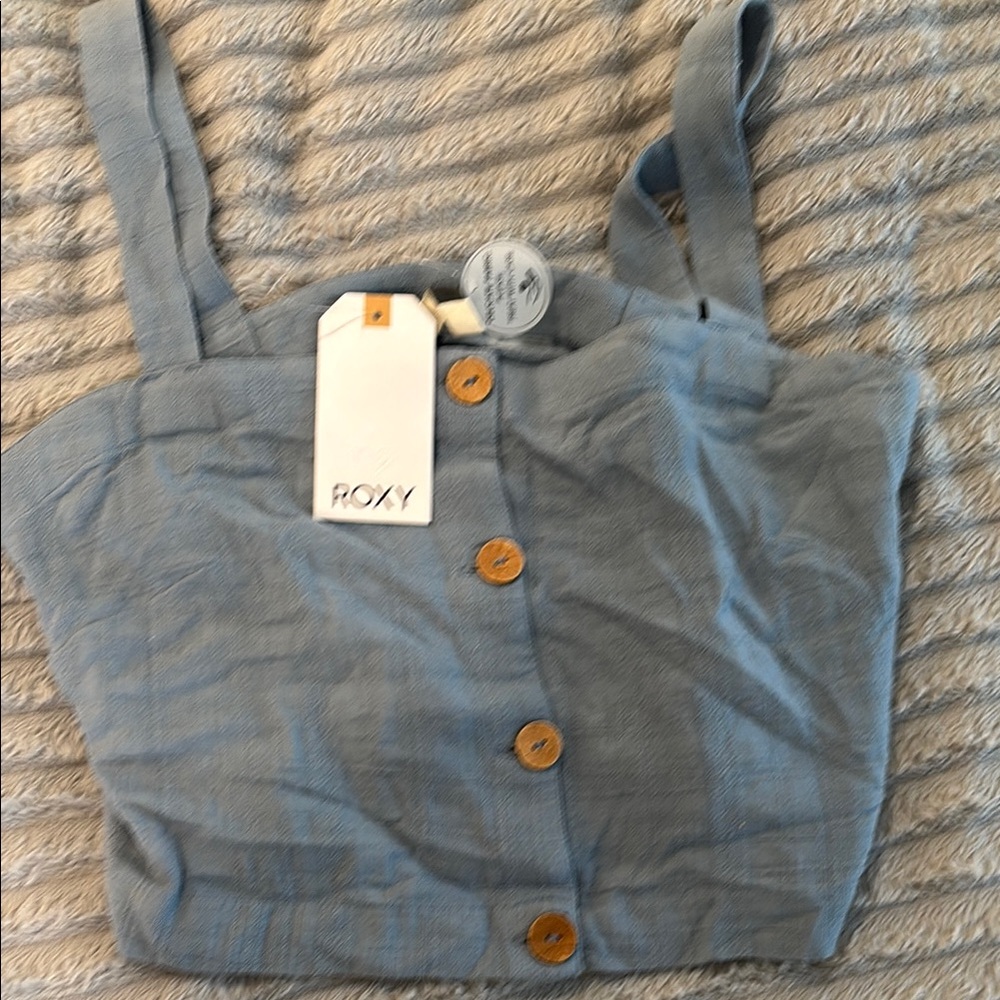 Roxy Blue Button-Up Women's Top NWT CROP
